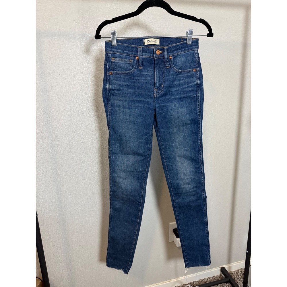 Madewell 9 Inch High Rise Skinny Jeans Medium Wash Raw Hem Size 25